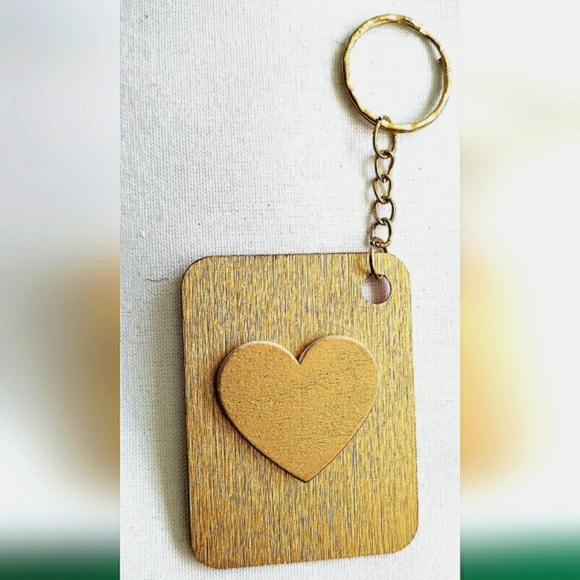 NEW Handmade Keychain Bag Tag! Italian Wood - Lines2. "I LOVE My Bag" Wood Heart - Picture 5 of 6